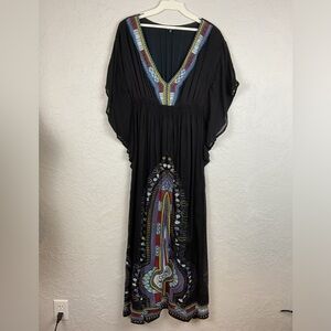 Lapogee Black Boho Beach Cover Up To Casual Maxi Dress Deep V Neck Size Med